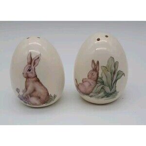 VTG Spring/Easter Bunny Rabbit Salt and Pepper Shakers egg shaped
